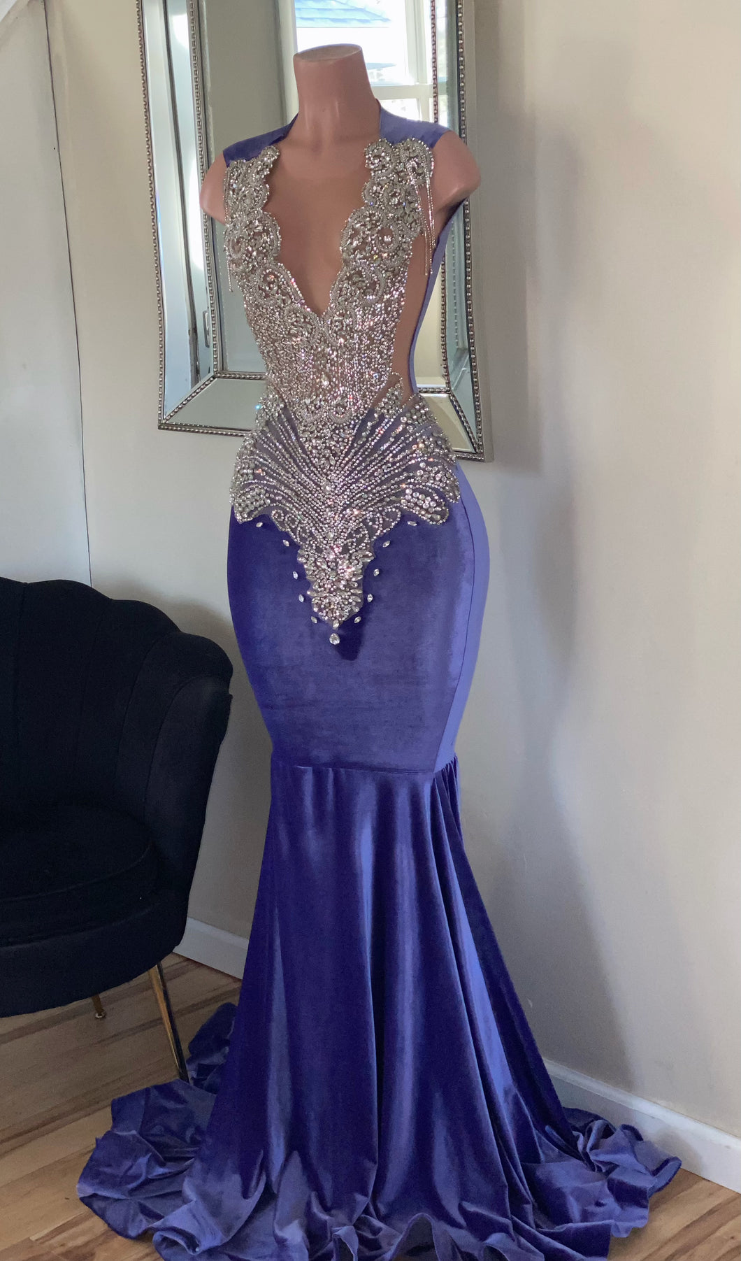 Amethyst Rhinestone Prom Gown Sz. Small (Ready to Ship)