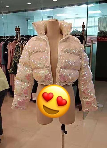 White and Pink Sequin Bubble Jacket