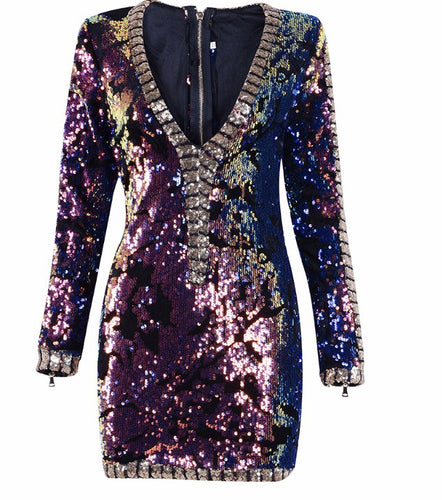 Multicolor Sequin & Velvet Party Dress