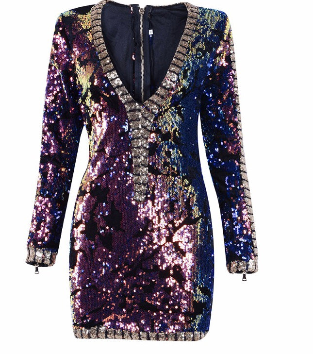 Multicolor Sequin & Velvet Party Dress