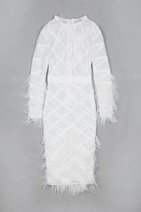 Checkered White Feathered Keyhole Dress