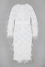 Checkered White Feathered Keyhole Dress