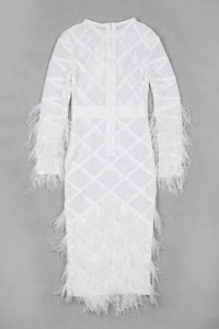 Checkered White Feathered Keyhole Dress