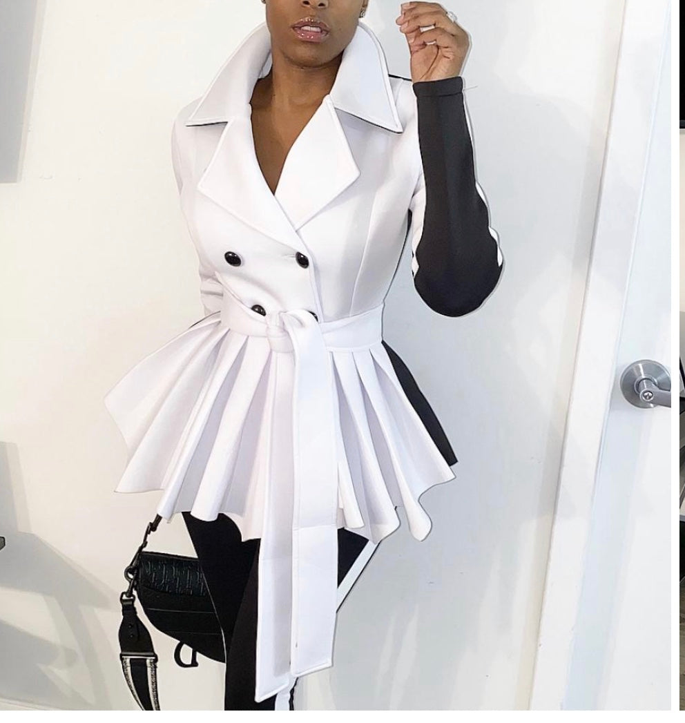 White Two Toned Peplum Jacket - Plus Size Available