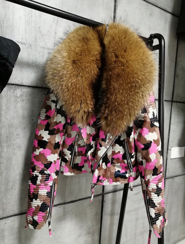 Pink Leather Camo Fur Jacket Kids