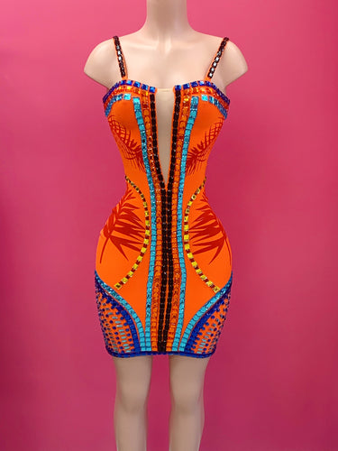 Aria Tropical Glammed Bandage Dress
