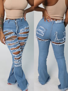Asia Distressed Flare Jeans