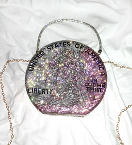 Money Rhinestone Clutch Bag