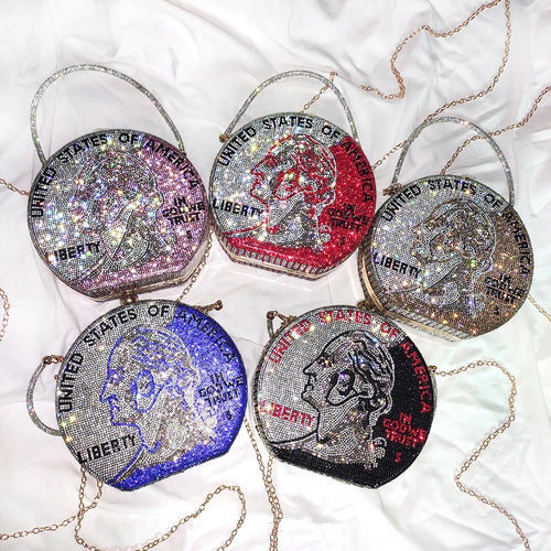 Money Rhinestone Clutch Bag