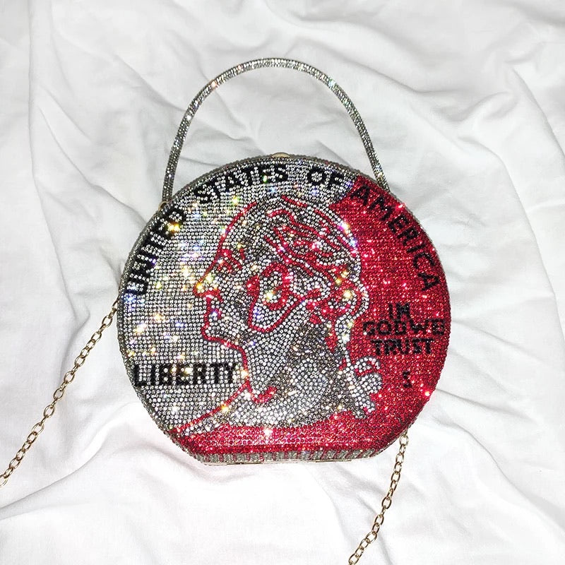 Money Rhinestone Clutch Bag