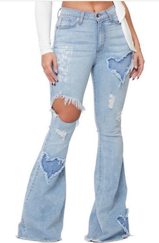 Empty Hearted Denim Bell Bottoms