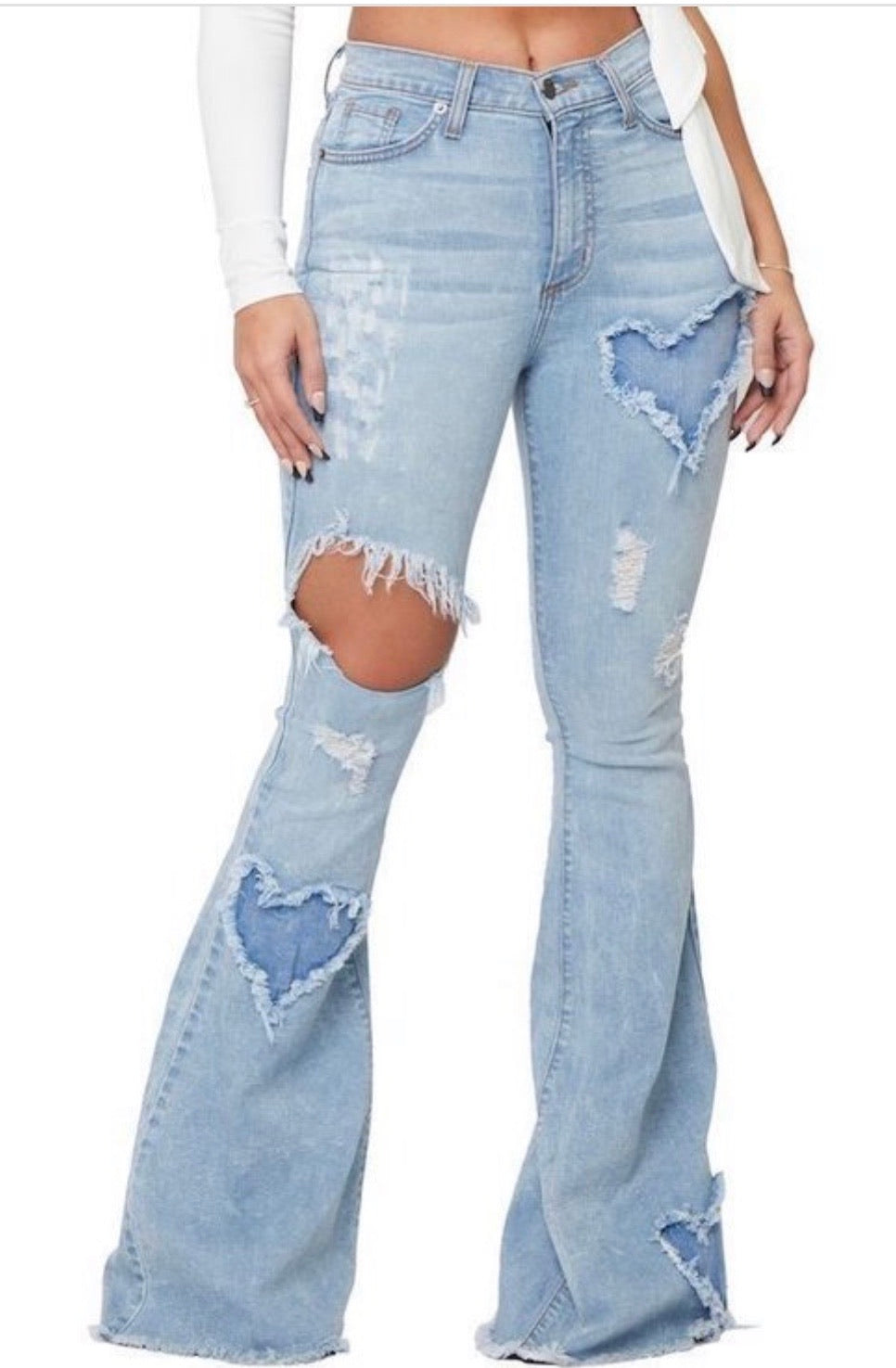 Empty Hearted Denim Bell Bottoms